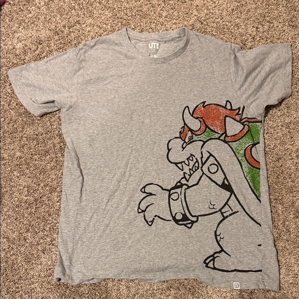 Nintendo Uniqlo UT Gray Tee with Bowser Design